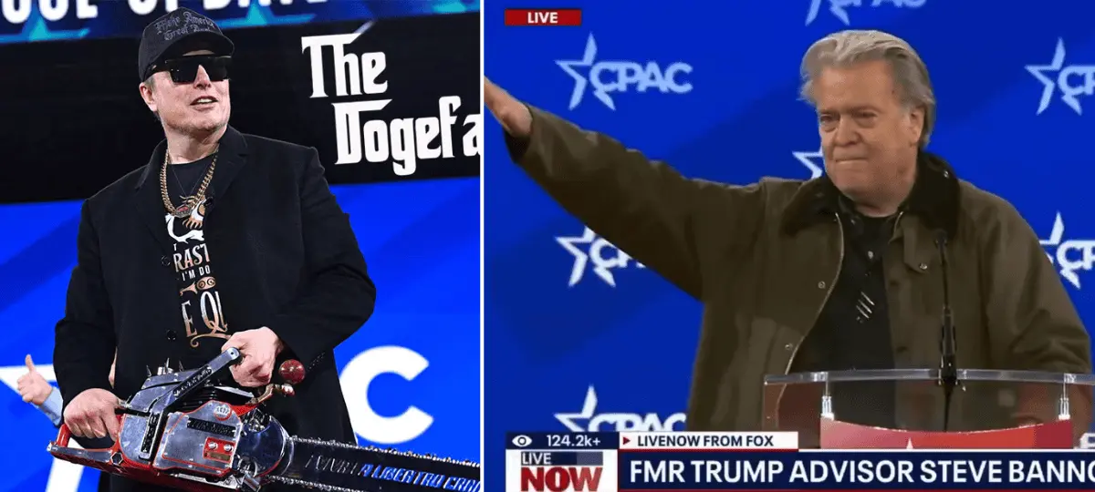 konferencia, konzervatívna, Musk, Fico, motorová píla, hajlovanie