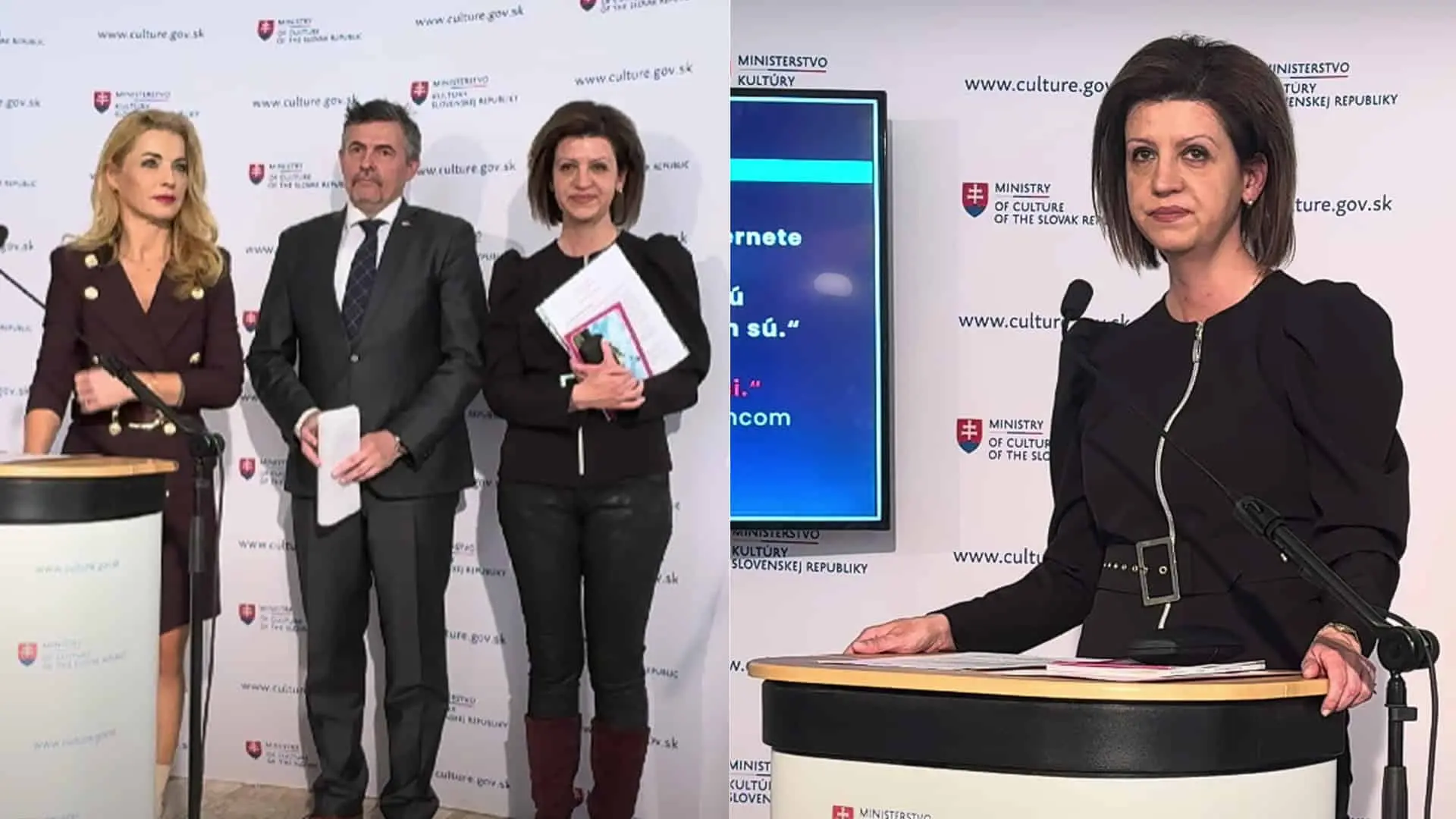 ministerka kultúry Martina Šimkovičová, generálny tajomník služobného úradu Lukáš Machala a dočasná riaditeľka múzea Andrea Predajňová