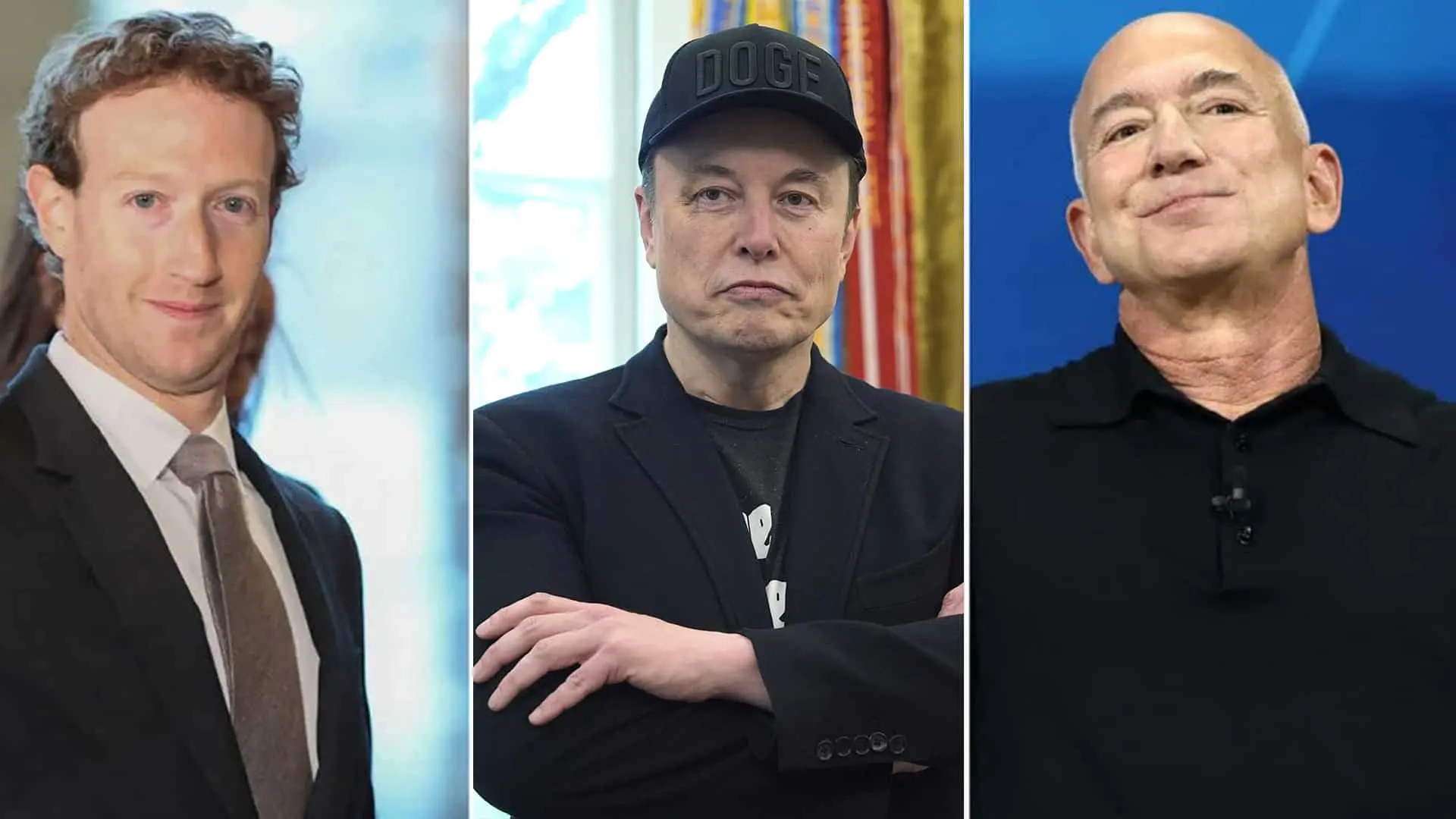 Mark Zuckerberg, Elon Musk a Jeff Bezos