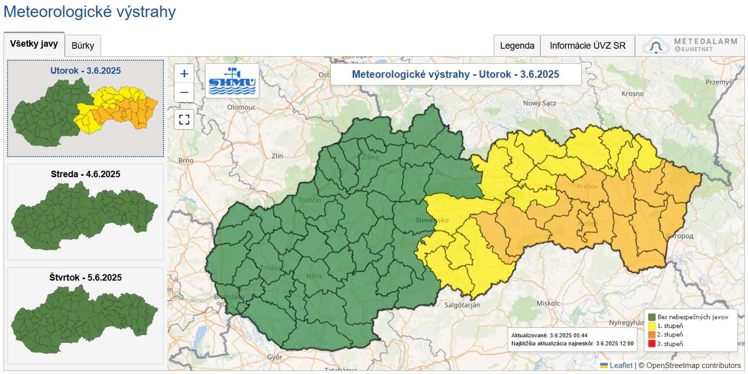 SHMÚ mapa