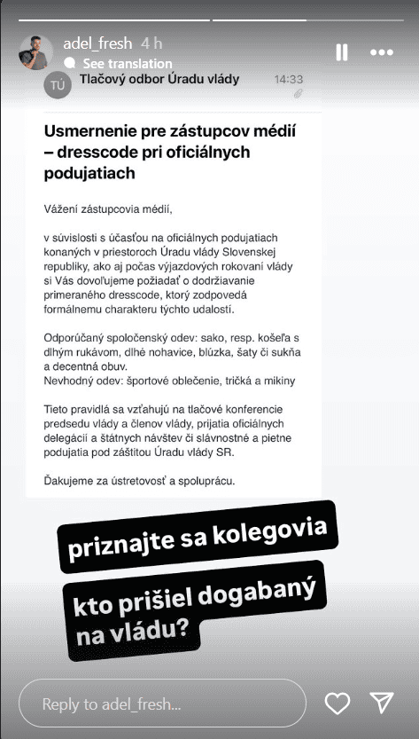 dress code, Úrad vlády SR