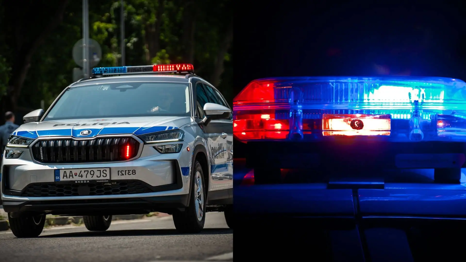 Modro-červené majáky policajného vozidla