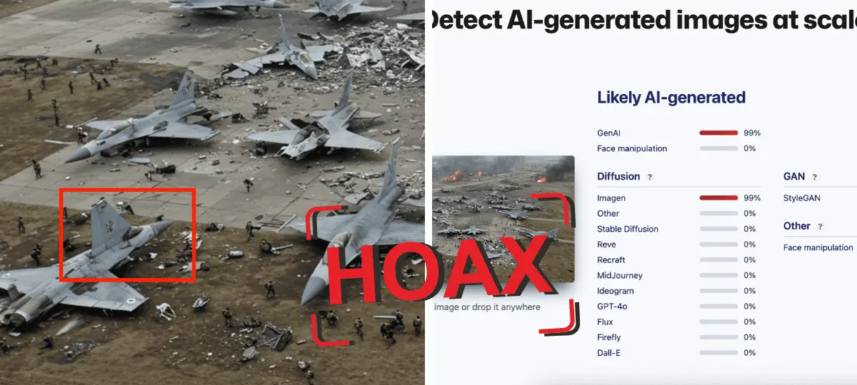 stíhačky, fotka AI, hoax