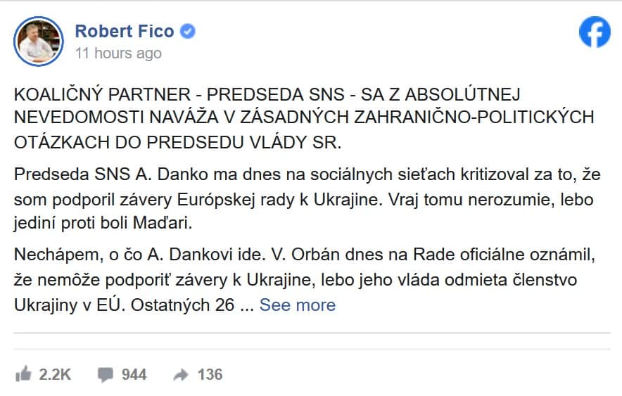 Zdroj: Facebook/ Robert Fico
