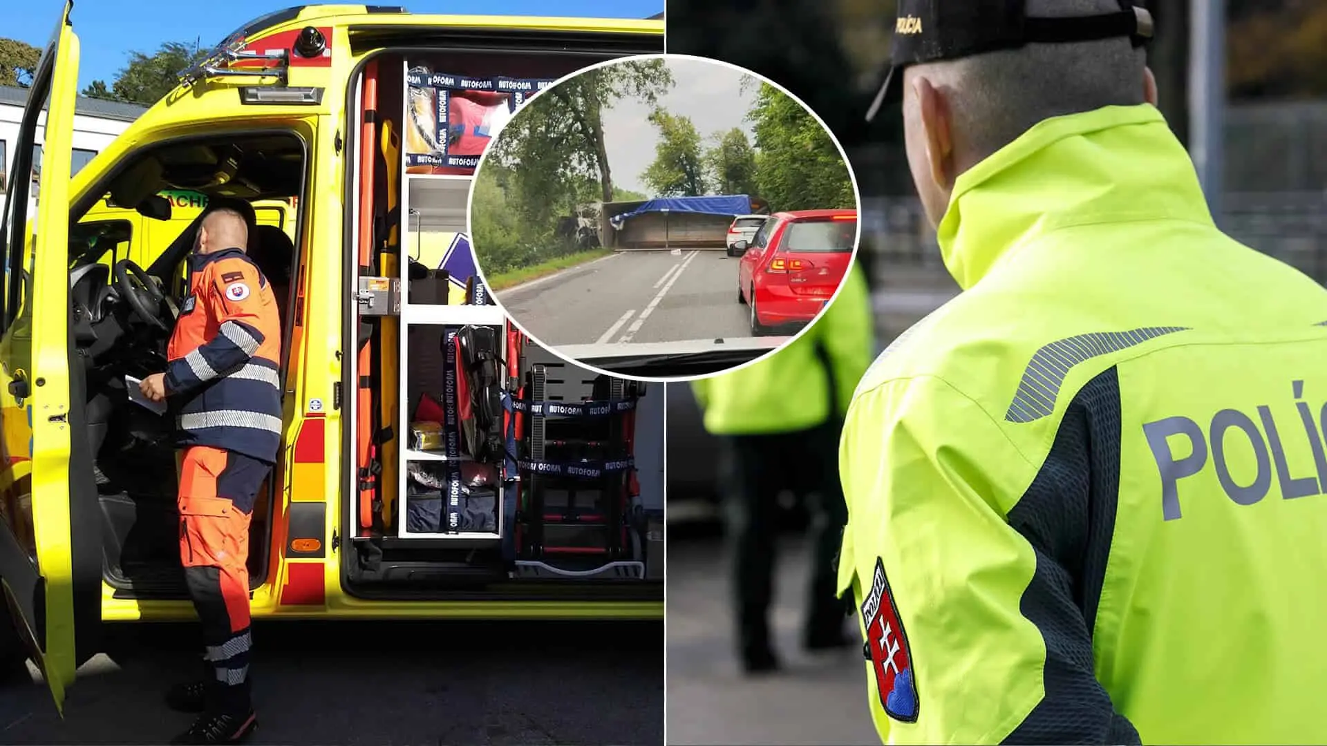 polícia, sanitka, policajt, záchranár kamión v obci Cemjata