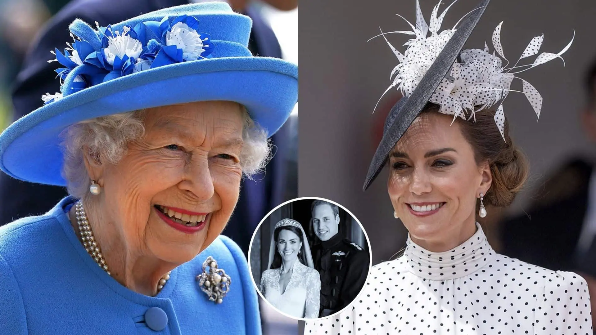 Zosnulá kráľovná Alžbeta (vľavo) a princezná Kate )vpravo).