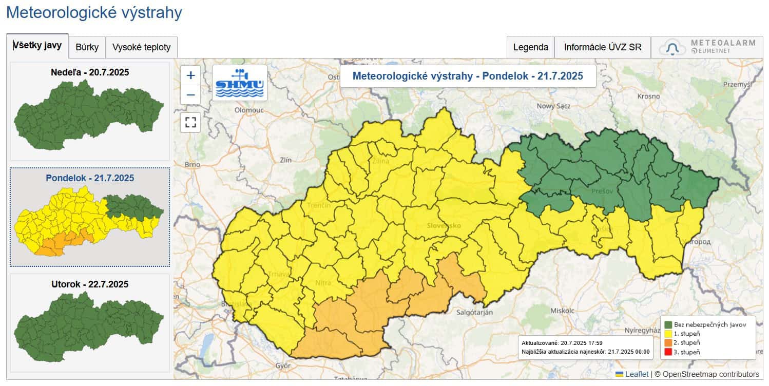 Shmú mapa výstrahy 