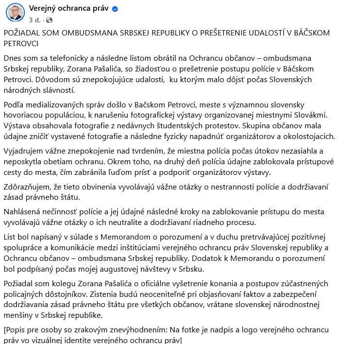 Zdroj: FB/Verejný ochranca práv