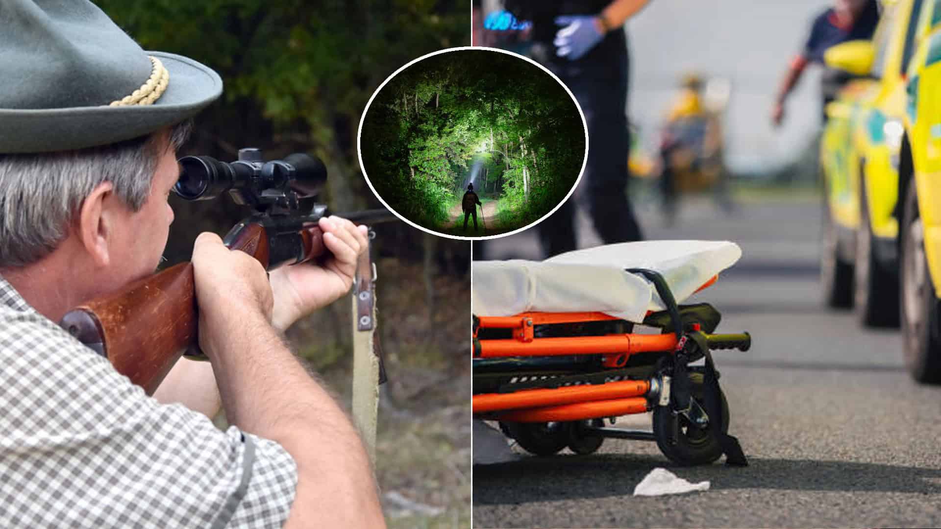poľovník postrelenie muž tma les záchranári