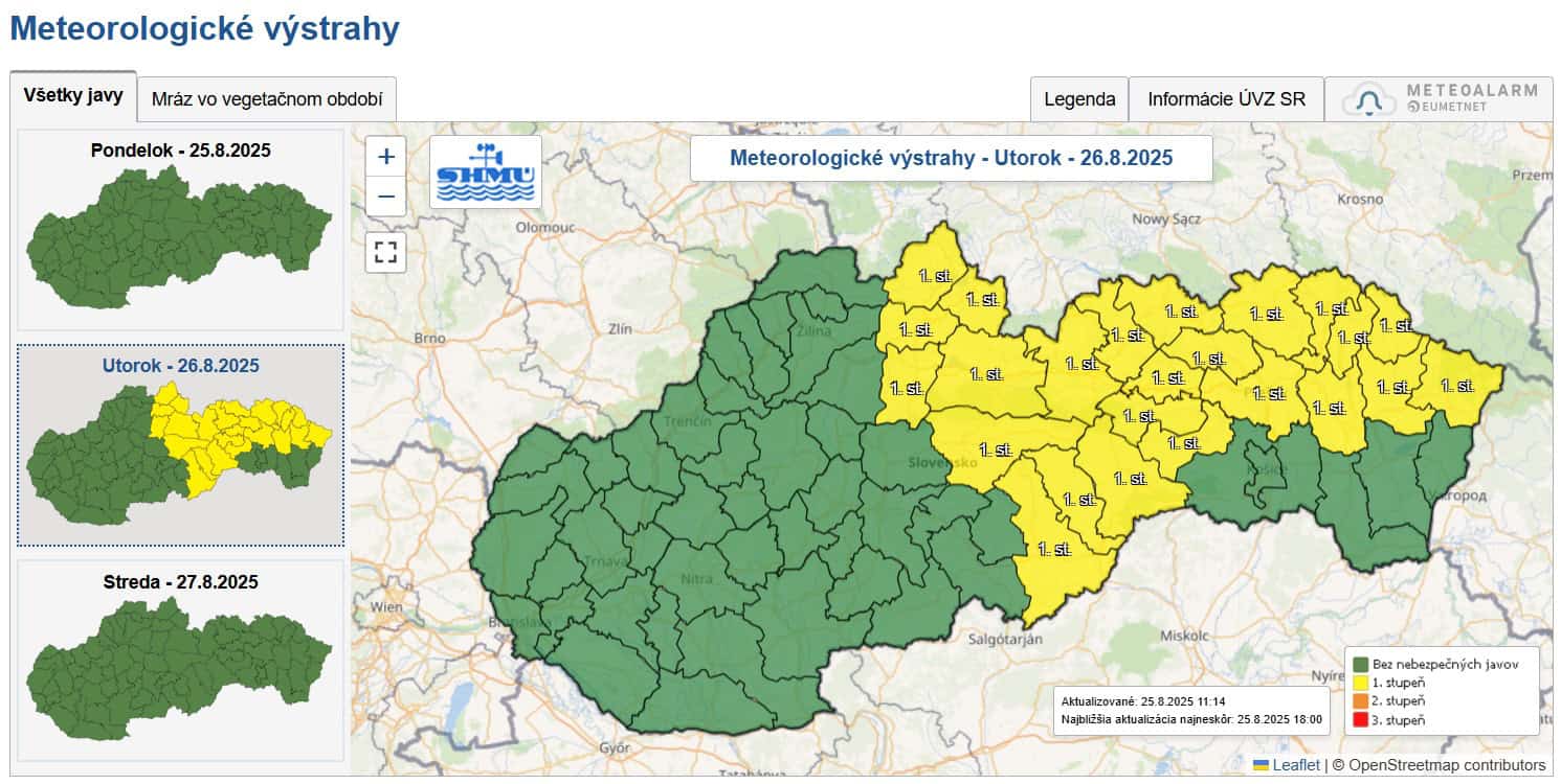 shmú mapa výstrahy mrazy