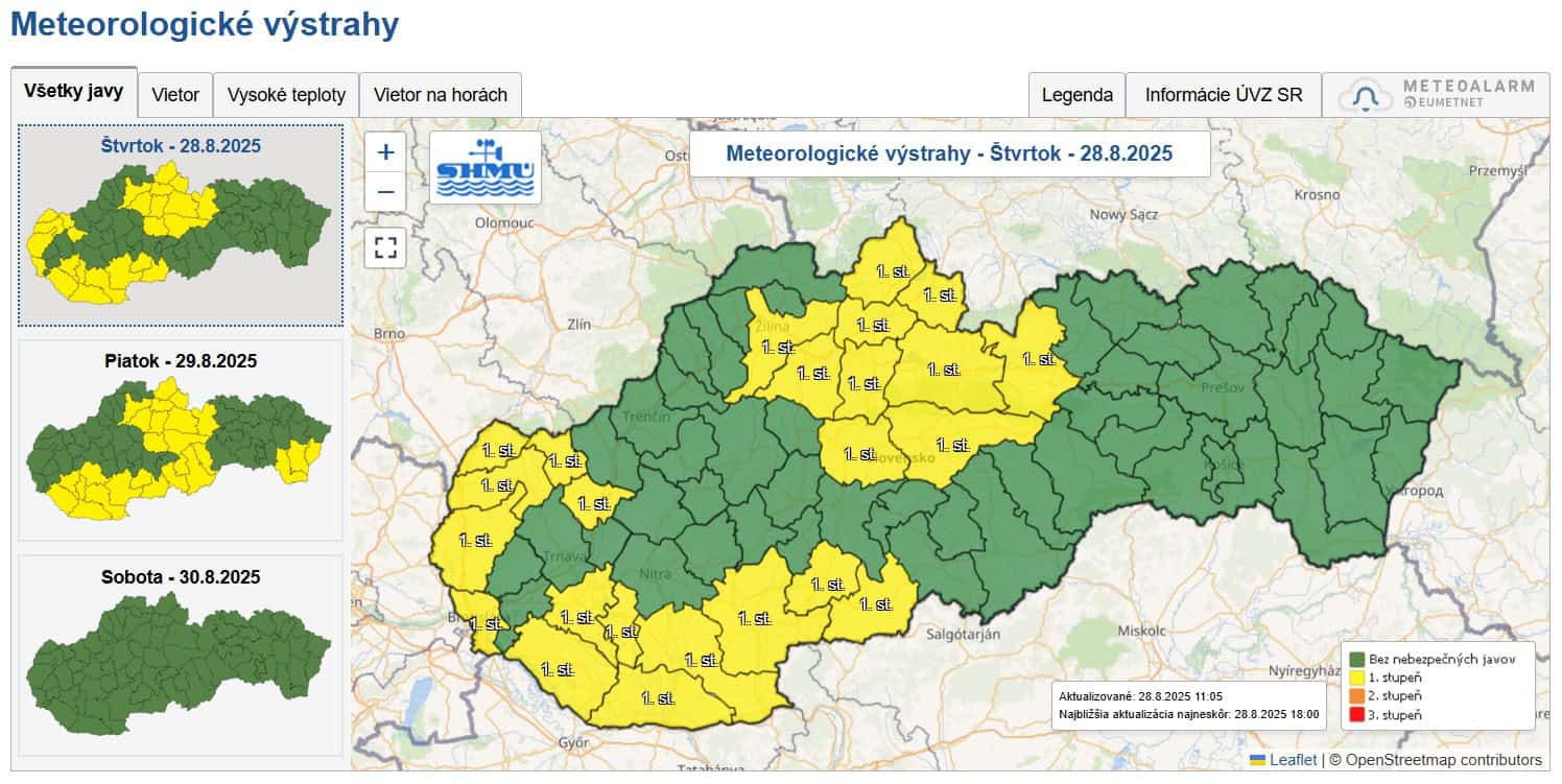 shmú mapa výstrahy vietor