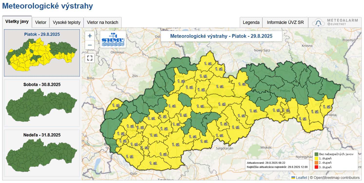 shmú mapa výstrahy vietor
