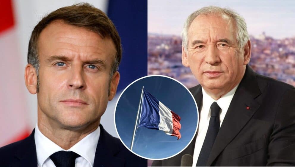 Emmanuel Macron (vľavo) a François Bayrou (vpravo).