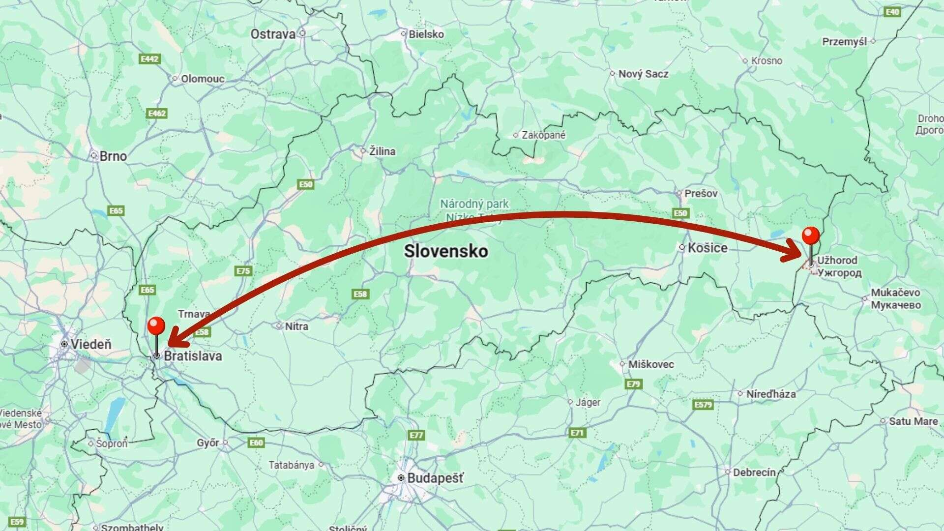 bratislava užhorod mapa