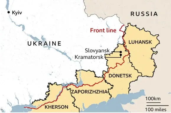 mapa Ukrajina front vojna