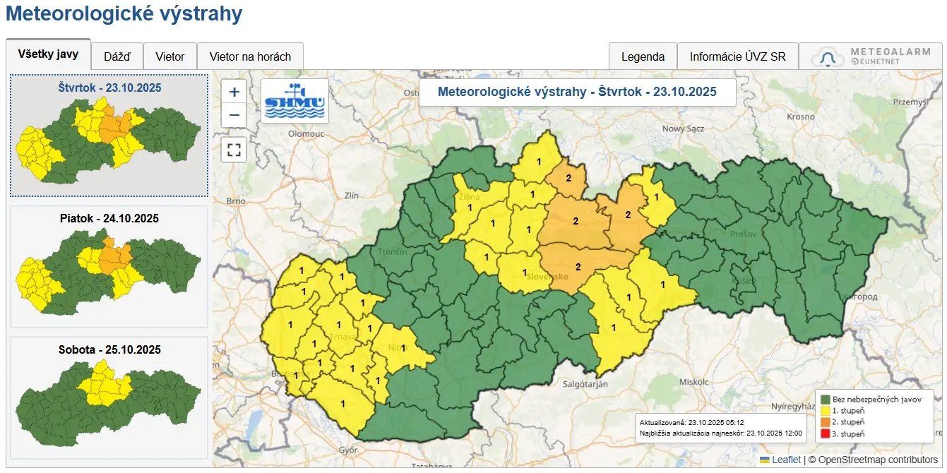 shmu vystrahy mapa