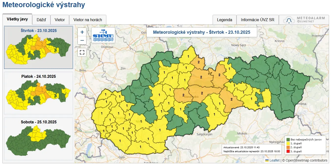 shmu vystrahy mapa