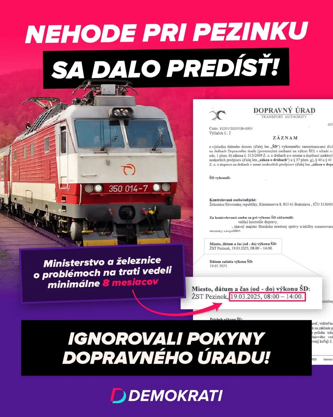 Pezinok, vlaky, zrážka, Demokrati
