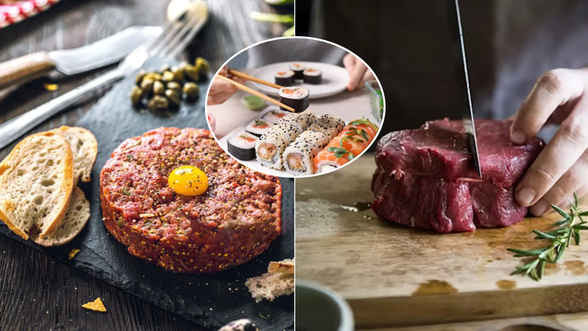 jedlo steak sushi tatarák