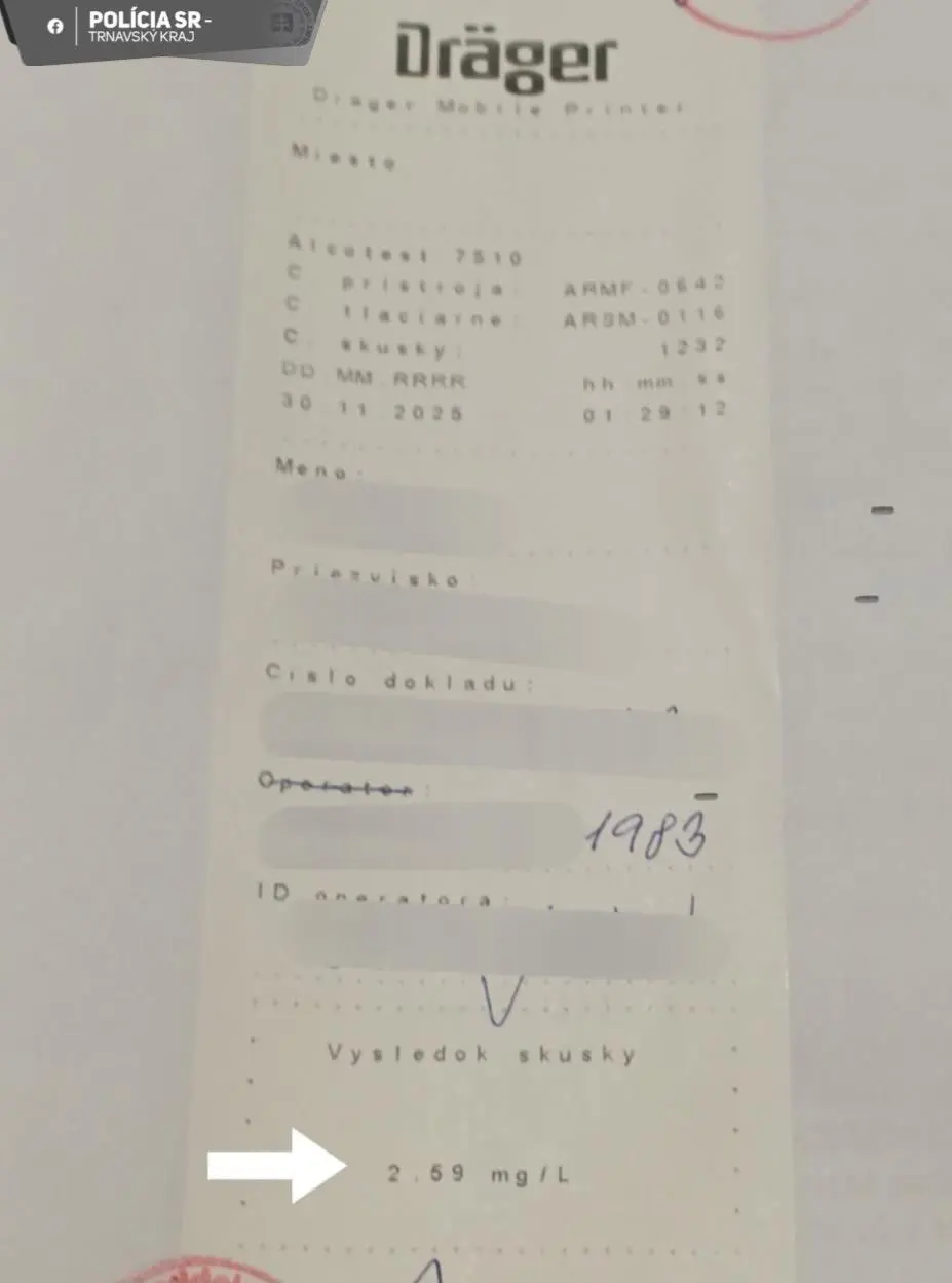 dychová skúška, vodič, opitý