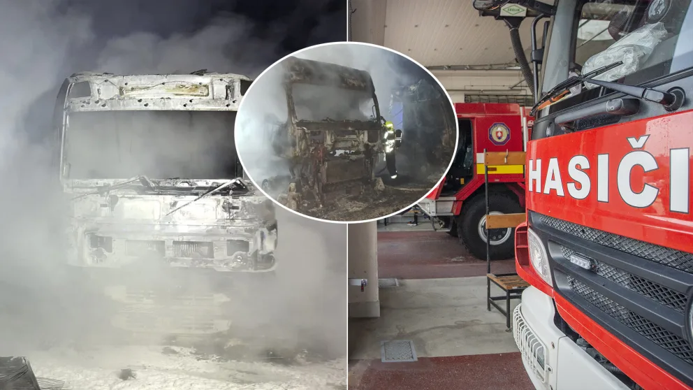 požiar štyroch nákladných vozidiel v Michalovciach