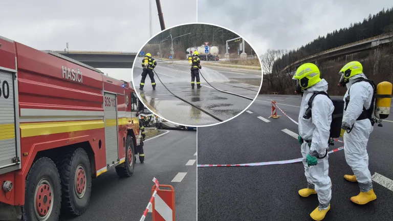 únik nebezpečnej látky pri Svrčinovci nehoda kamión