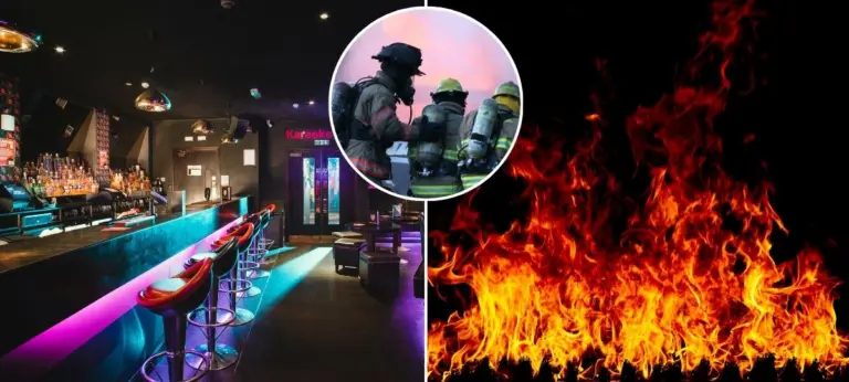 bar, požiar, hasiči