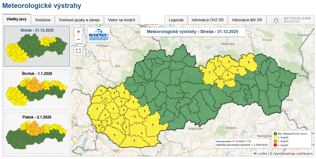 shmu vystrahy mapa