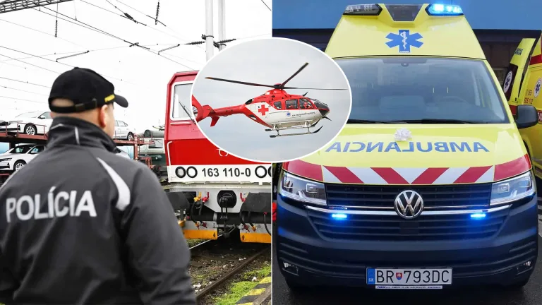 záchranári vrtuľník vlak železnica polícia