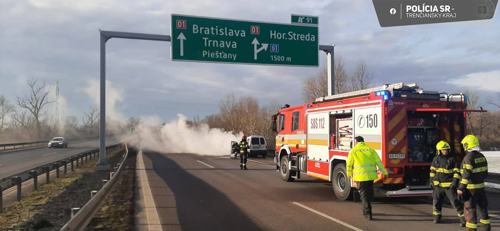 požiar D1 trenčín