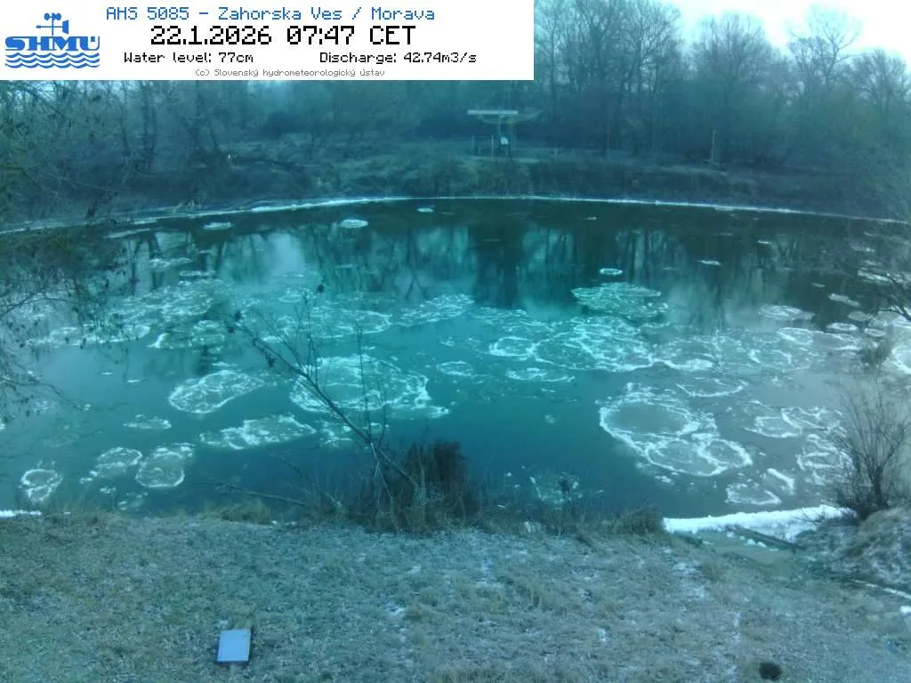 Plávajúca ľadová triešť na Morave počas minulotýždňových mrazov