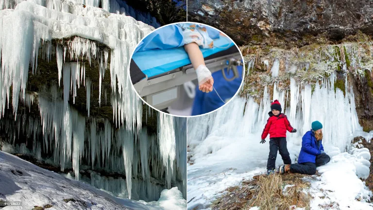 obrovský cencúľ vodopád chlapec nemocnica