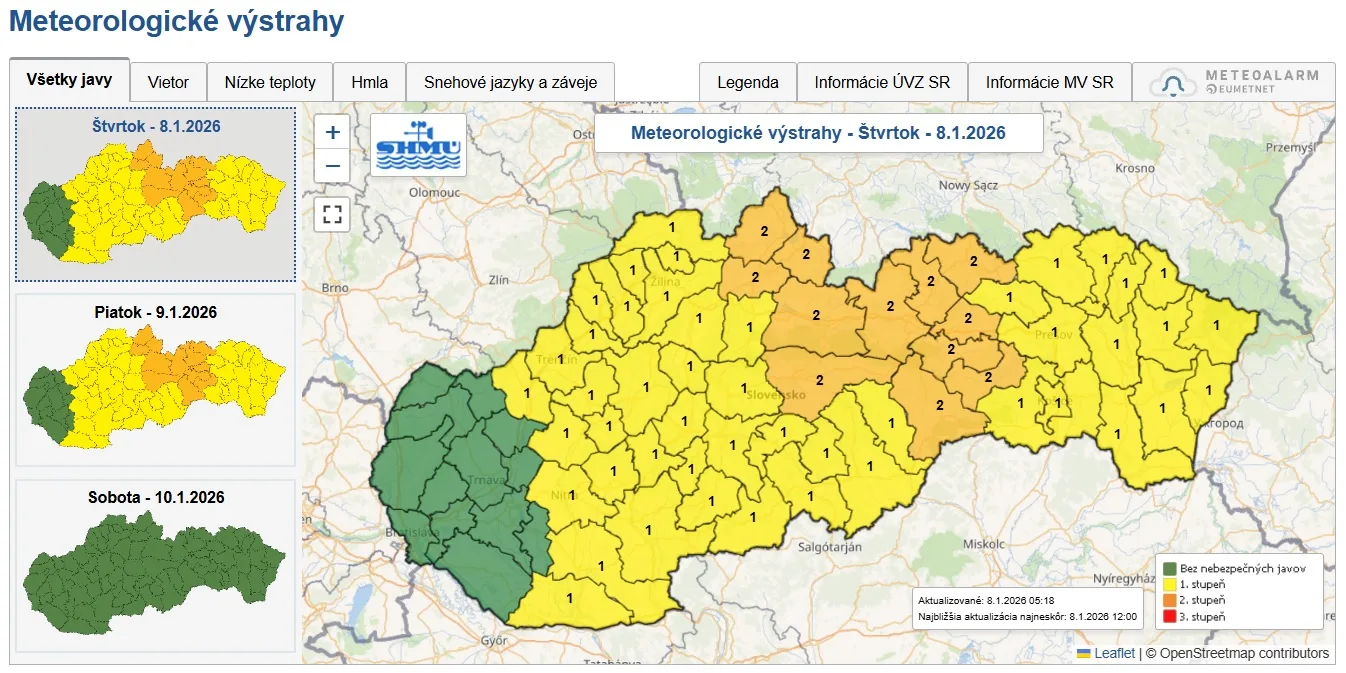 shmu vystrahy mapa