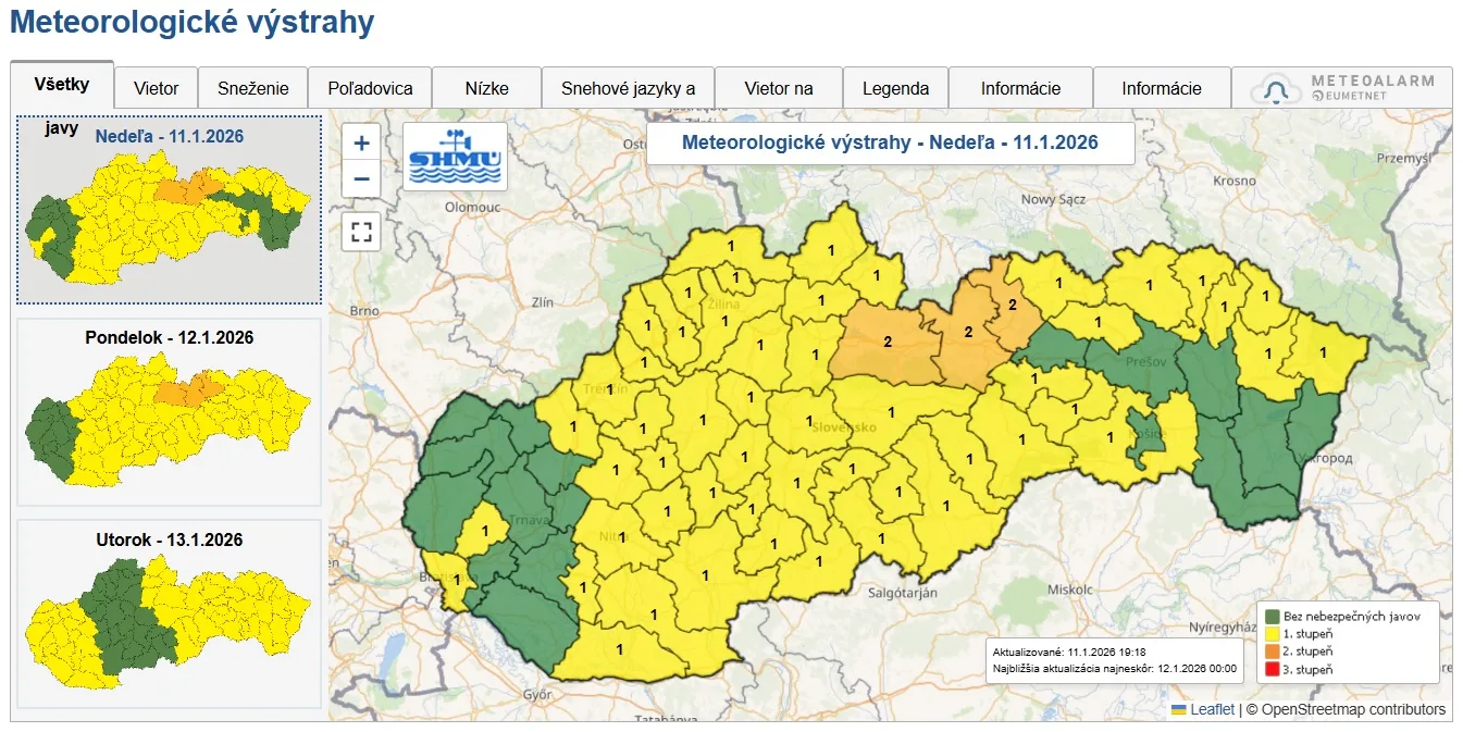 shmu vystrahy mapa