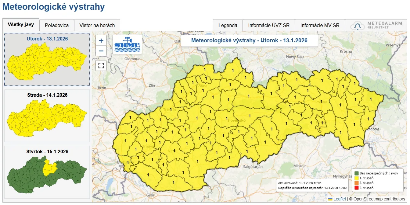 shmu vystrahy mapa