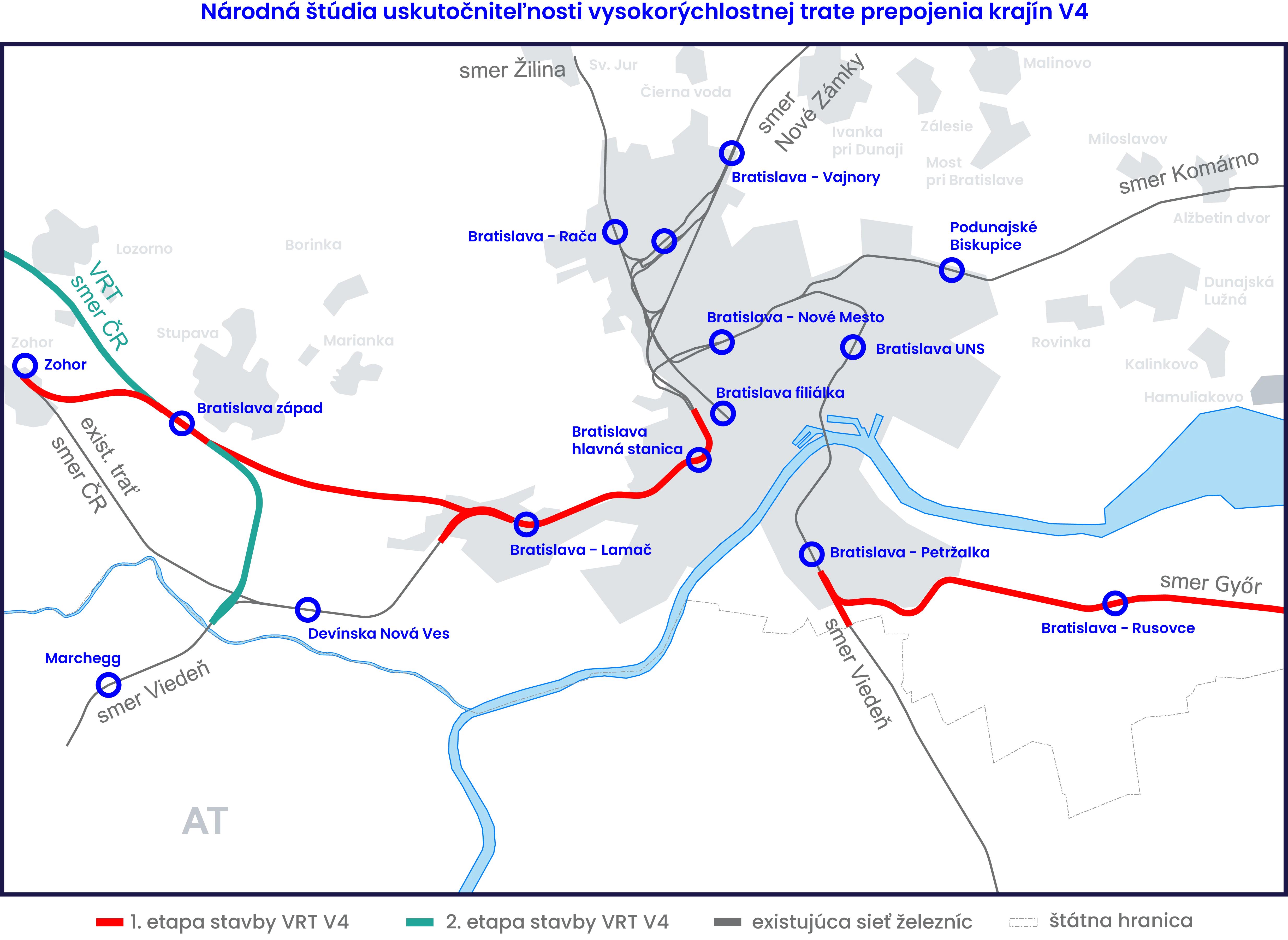mapa plánovanej vysokorýchlostnej trate podľa ŽSR