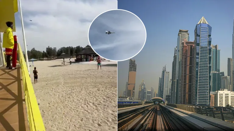 Dubaj pláž stíhačka dron