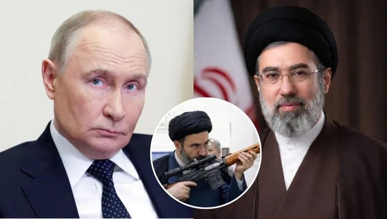 Vladimir Putin (vľavo) a Modžtabá Chameneí (vpravo).