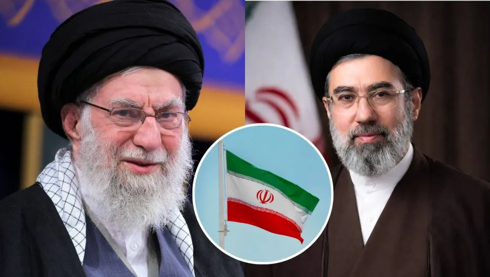 Alí Chámeneí, bývalý iránsky najvyšší vodca (vľavo) a Modžtabá Chameneí (vpravo), nový najvyšší vodca Iránu.