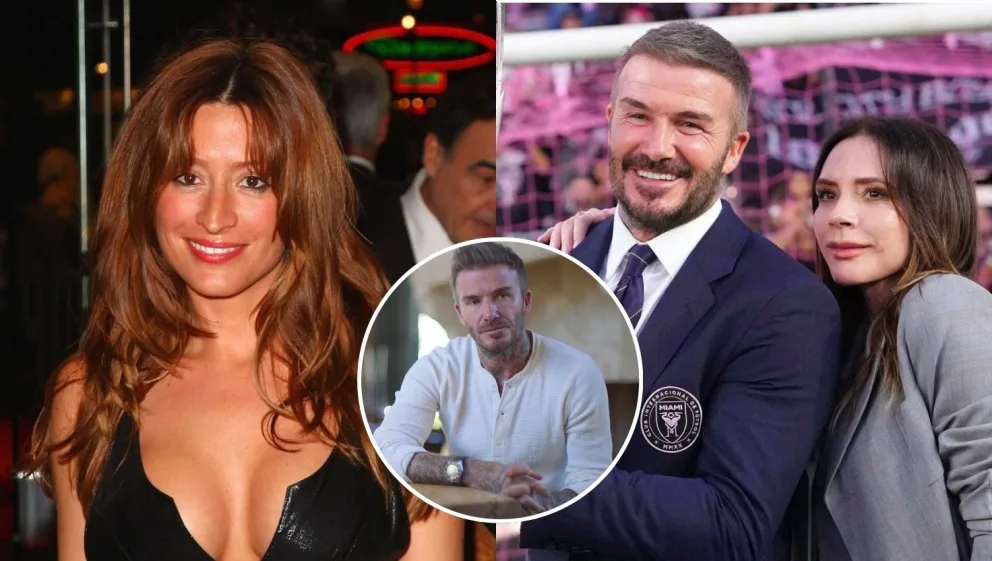 Rebecca Loos (vľavo) a David Beckhem s manželkou Victoriou (vpravo).